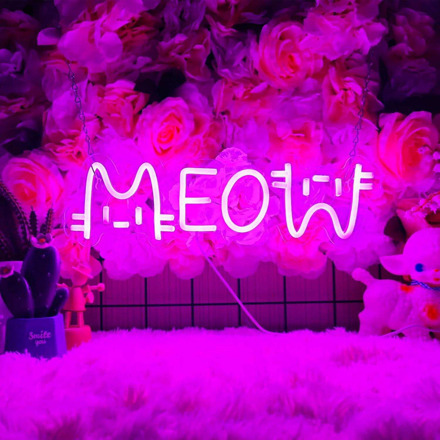 Неоновая вывеска «Мяу» в виде  – обзор и цена Lighting Decor House